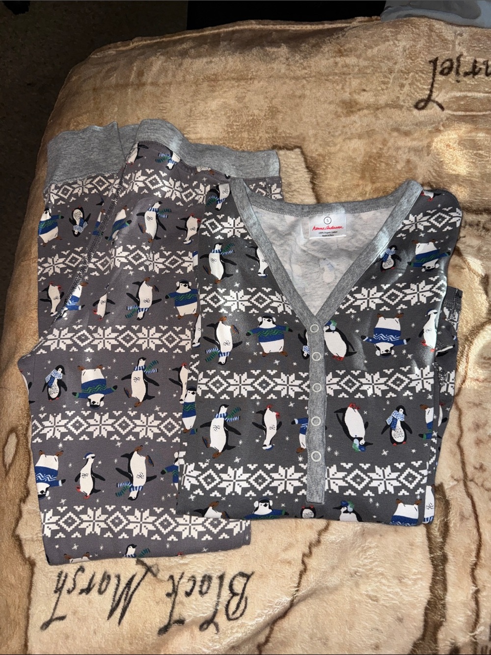 🖤HANNA ANDERSSON WOMENS GRAY PENGUIN PAJAMAS SET SIZE S🖤